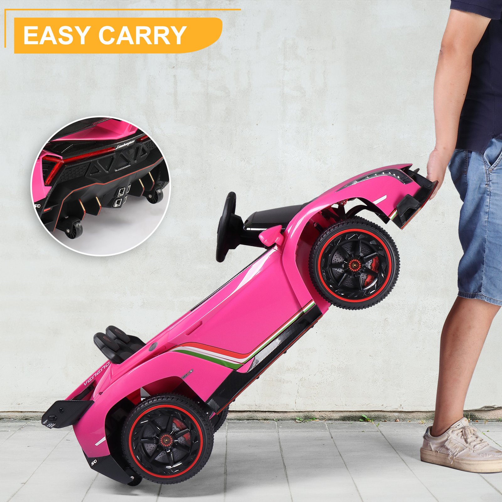 LEADZM Lamborghini Poison Small Dual Drive 12V 4.5AH with 2.4G Remote Control Sports Car Pink - Image 3