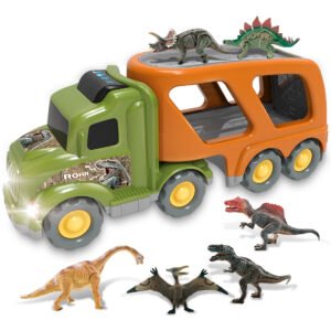 Car Truck Toy for 3 4 5 6 Years Old Boys and Girls, Dinosaur Transport Truck Including T-Rex, Pterodactyl, Brachiosaurus, for Boys & Girls