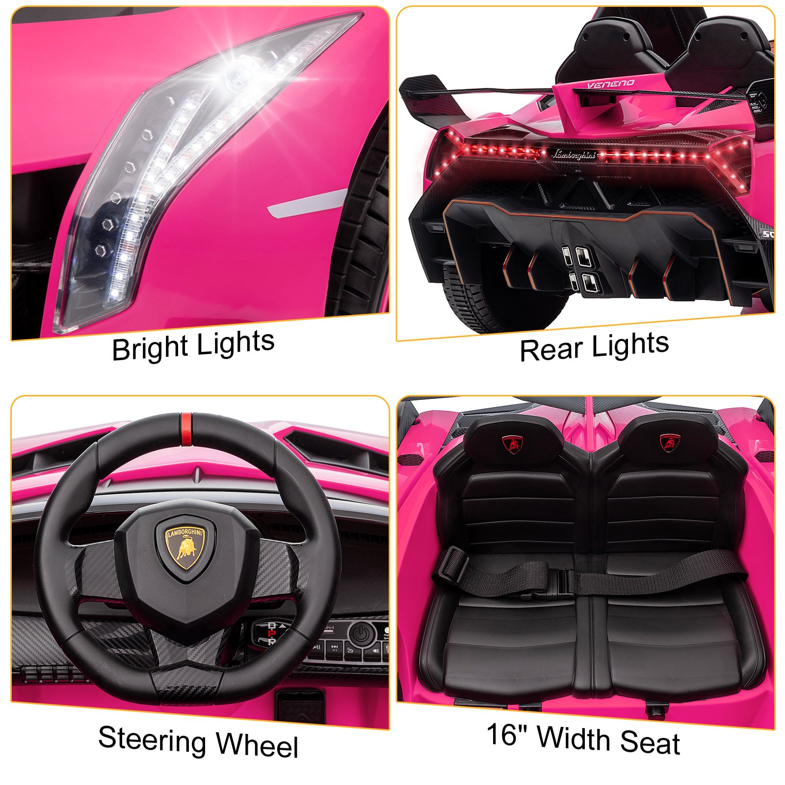 LEADZM Lamborghini Poison Small Dual Drive 12V 4.5AH with 2.4G Remote Control Sports Car Pink - Image 11
