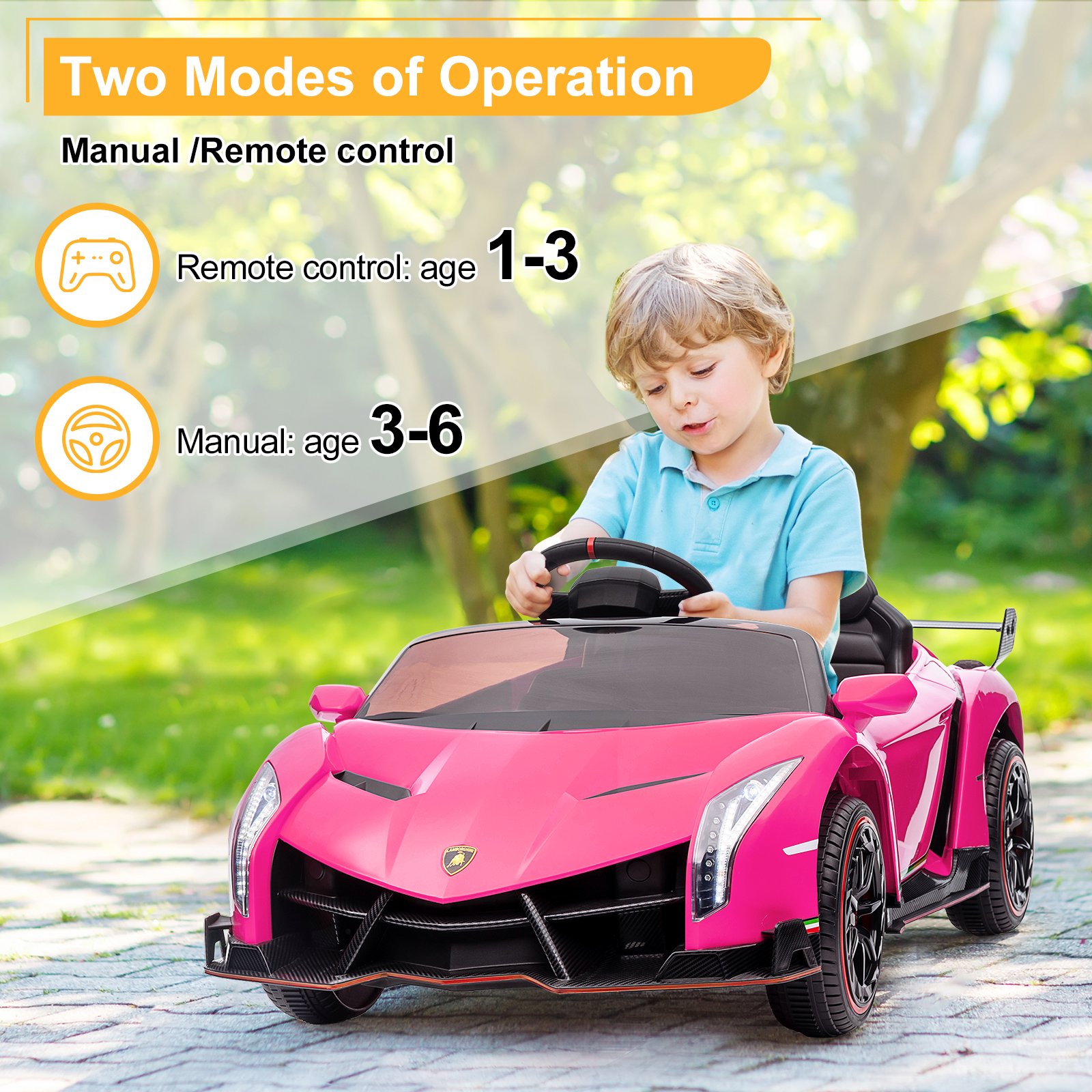 LEADZM Lamborghini Poison Small Dual Drive 12V 4.5AH with 2.4G Remote Control Sports Car Pink - Image 6